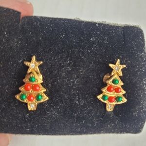Vtg 1995 Avon Christmas Tree Clip On Earrings